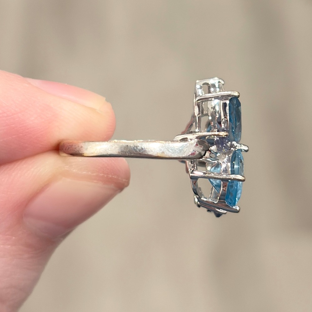 Vintage 10K Blue Topaz Cluster Ring White Gold Abstract Oval Marquis Iolite 6.25 - Picture 16 of 16